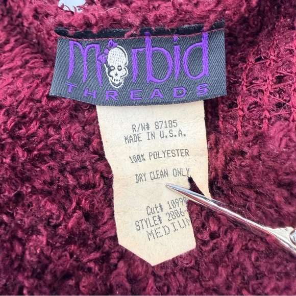 Morbid Threads Vintage Y2K Shag Bell Sleeve Cropped V Neck Sweater Medium Goth - Picture 2 of 3